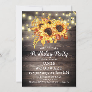 Gold Sunflower Rustige Wood Birthday Party Kaart