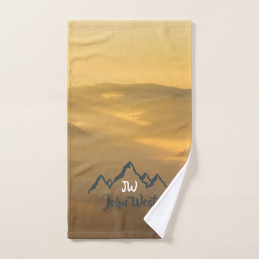 Gold sunrise personalizable mountains monogram bad handdoek (Handdoek)