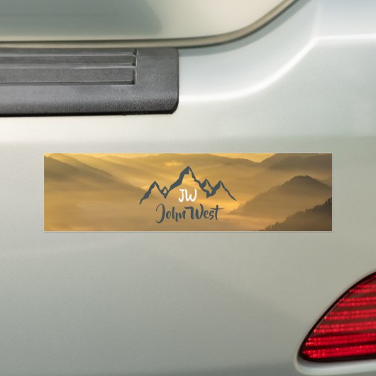 Gold sunrise personalizable mountains monogram bumpersticker (Op auto)