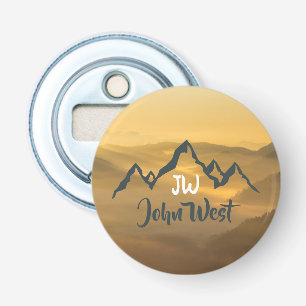 Gold sunrise personalizable mountains monogram button flesopener