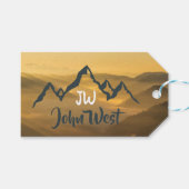 Gold sunrise personalizable mountains monogram cadeaulabel (Voorkant (Horizontaal))