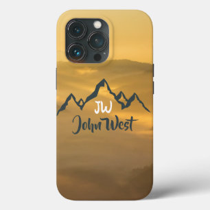 Gold sunrise personalizable mountains monogram iPhone 13 pro hoesje