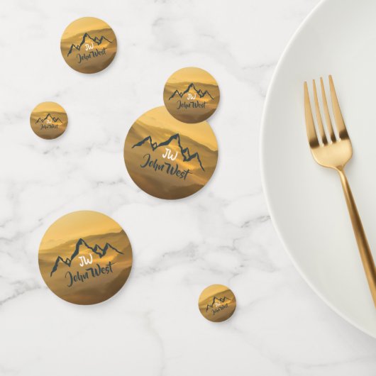 Gold sunrise personalizable mountains monogram confetti (Groep)