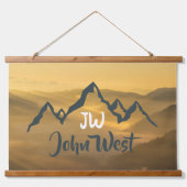 Gold sunrise personalizable mountains monogram hangend wandkleed (Voorkant)