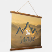 Gold sunrise personalizable mountains monogram hangend wandkleed (Gebogen)