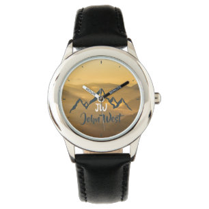 Gold sunrise personalizable mountains monogram horloge