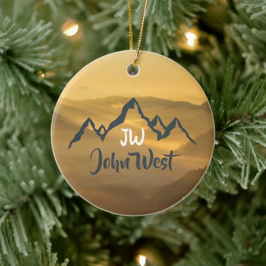 Gold sunrise personalizable mountains monogram keramisch ornament (Boom)