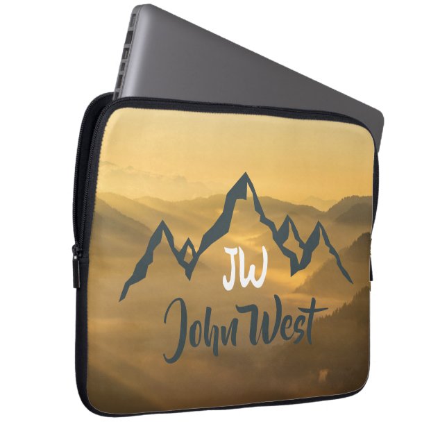 Gold sunrise personalizable mountains monogram laptop sleeve (Voorkant Rechts)