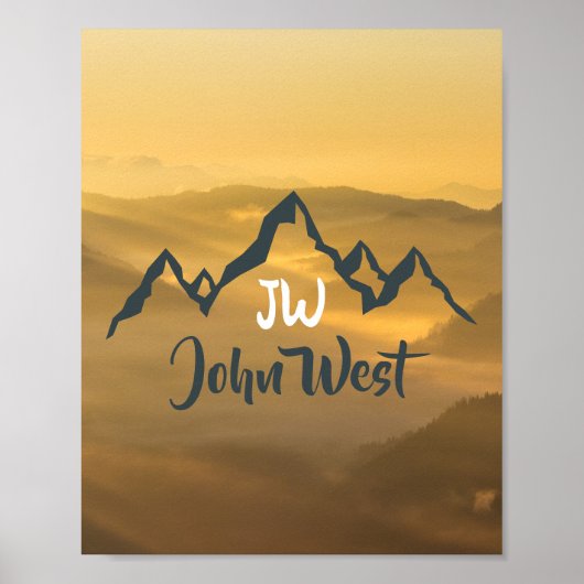 Gold sunrise personalizable mountains monogram poster (Voorkant)