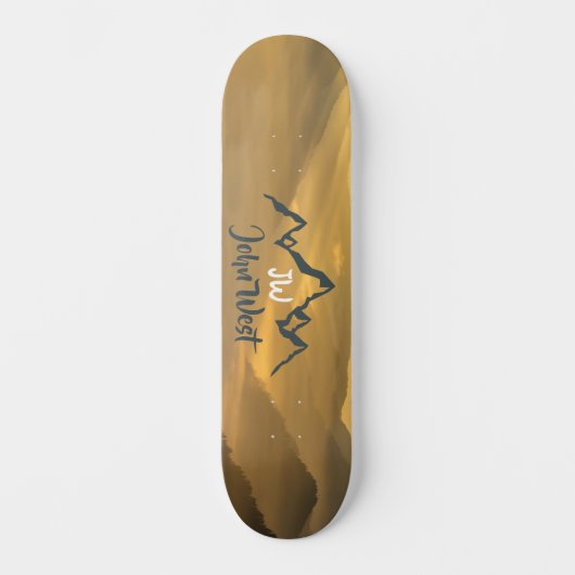 Gold sunrise personalizable mountains monogram skateboard (Voorkant)