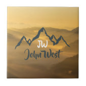 Gold sunrise personalizable mountains monogram tegeltje (Voorkant)