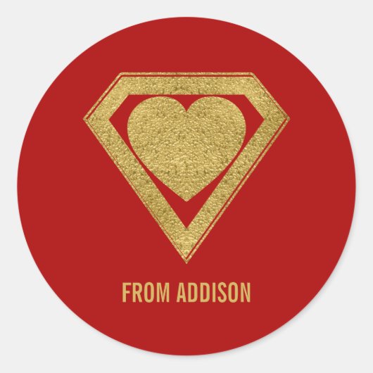 Gold Superhero Friend Valentine Sticker Rouge (Devant)