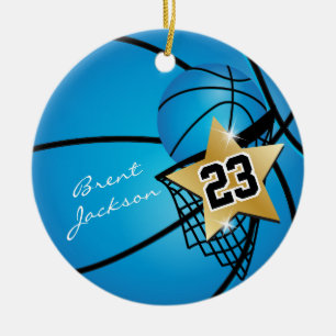 Gold Superstar Basketball   DIY-tekst   Blauw Keramisch Ornament