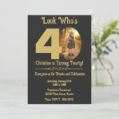 Gold sur Black avec photo 40th Birthday Invitation (Debout devant)