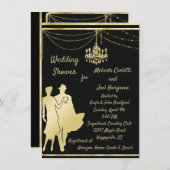 Gold sur Black Couples Wedding shower Invitation (Devant / Derrière)