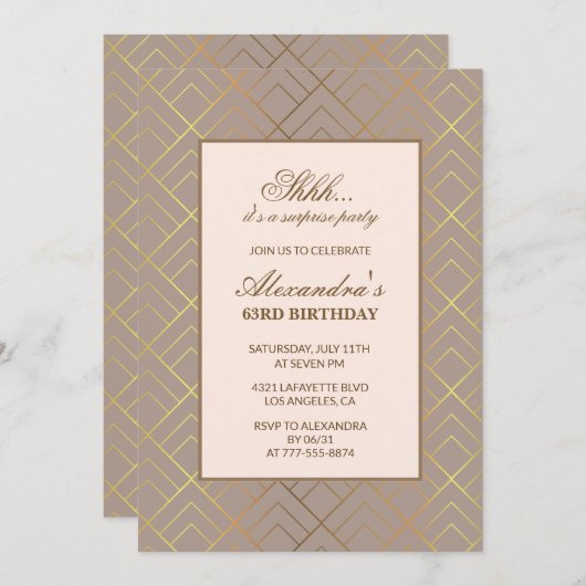Gold Surprise 63e anniversaire invitation (Devant / Derrière)
