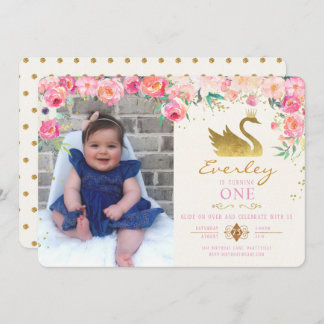 Gold Swan Princess Rose Floral Invitation Annivers