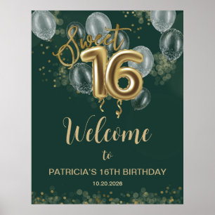 Gold Sweet 16 Ballons Emerald Green Affiche de bie