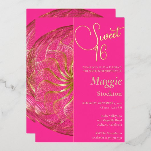 Gold Sweet 16 Invitation (Recto/Verso)