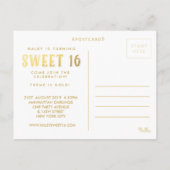 Gold Sweet 16 Seteen Party Photo carte postale (Dos)
