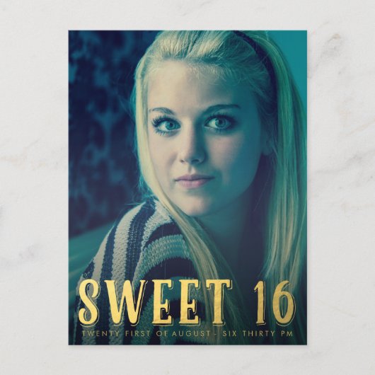 Gold Sweet 16 Seteen Party Photo carte postale (Devant)