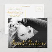 Gold Sweet 16 Seteen Party Photo carte postale (Devant / Derrière)
