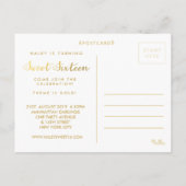 Gold Sweet 16 Seteen Party Photo carte postale (Dos)
