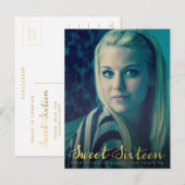 Gold Sweet 16 Seteen Party Photo carte postale (Devant / Derrière)