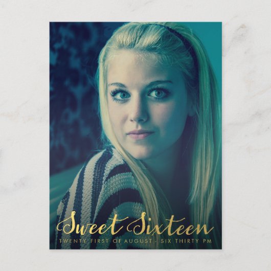 Gold Sweet 16 Seteen Party Photo carte postale (Devant)