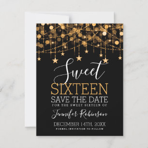 Gold Sweet 16 Sparkly String Lights Opslagdatum Save The Date