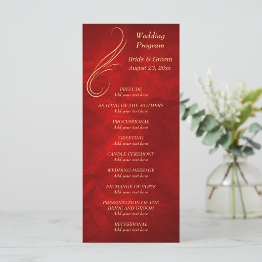 Gold Swirl Bright Red Wedding Programme (Debout devant)