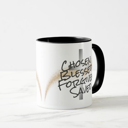 Gold Swirl Confetti Silver Cross Christelijk Mok (Voorkant rechts)