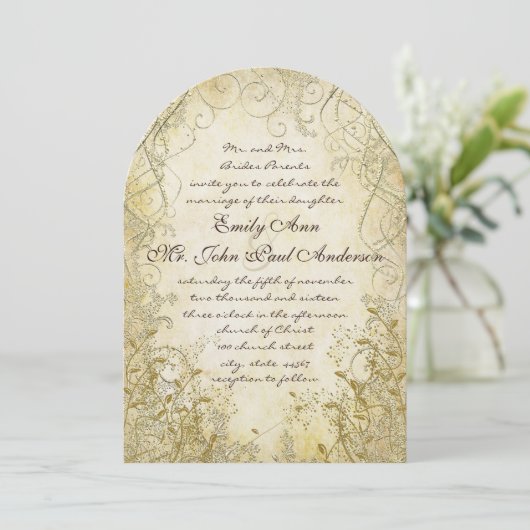 Gold Swirl Gold Metallic Wedding Invitations (Debout devant)