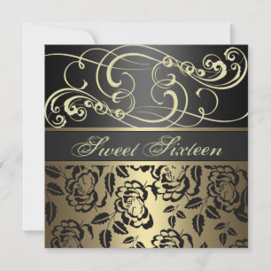 Gold Swirl & Rose Sweet Invitation au 16e annivers