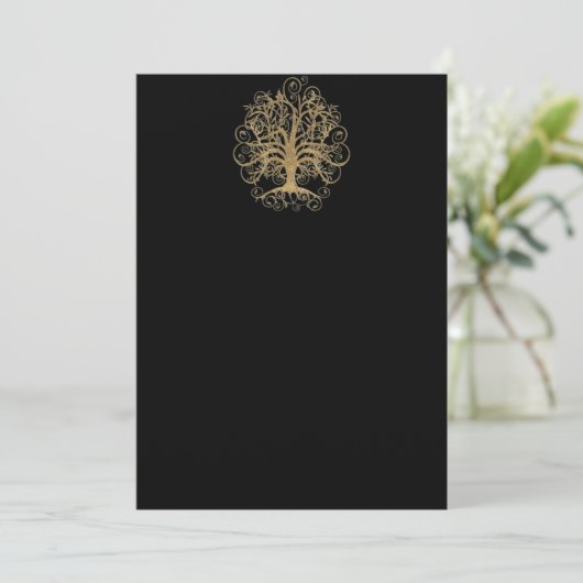 Gold Swirl Tree Black Metallic Weddenschap Kaart (Staand voorkant)