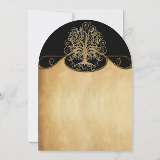 Gold Swirl Tree Gold en Black Metallic Wedding Kaart (Achterkant)