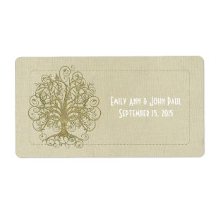 Gold Swirl Tree op Stippen met houten korrels Etiket