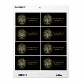 Gold Swirl Tree op zwart met Stippen labels (Full Sheet)