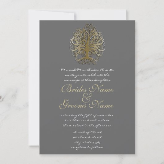 Gold Swirl Tree Roots of Love Wedding Invitation 2 Kaart (Voorkant)