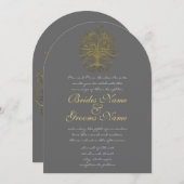Gold Swirl Tree Roots of Love Wedding Invite #3 Kaart (Voorkant / Achterkant)