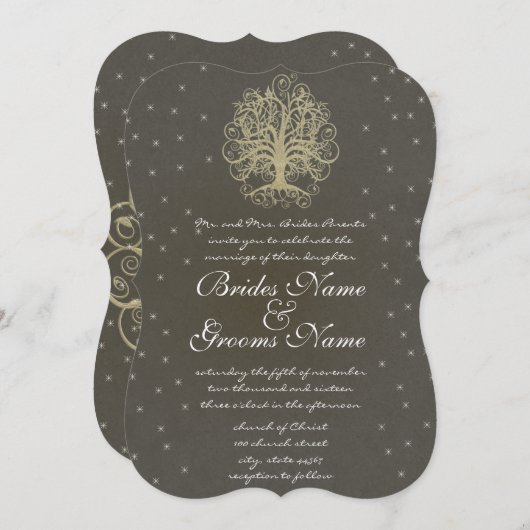 Gold Swirl Tree Roots of Love Wedding Invite #4 Kaart (Voorkant / Achterkant)