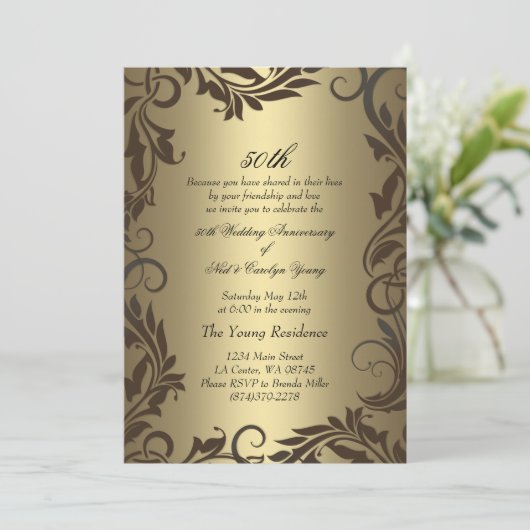 Gold Swirl - Uitnodiging voor 50ste Jubileum (Staand voorkant)