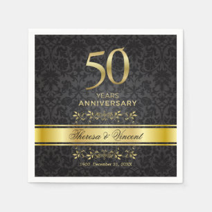 Gold Swirls Black Damask 50 Wedding Jubileum Servet