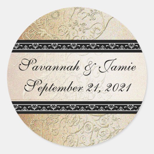 Gold Swirls Black Font Mariage autocollant (Devant)