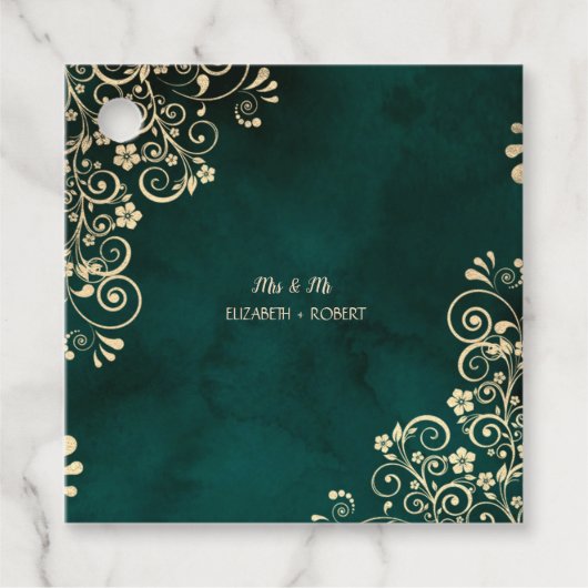 Gold Swirls Emerald Green Wedding  Bedankjes Labels (Voorkant)