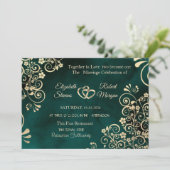 Gold Swirls Emerald Green Wedding  Kaart (Staand voorkant)