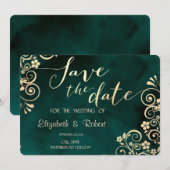 Gold Swirls Emerald Green Wedding Save The Date (Devant / Derrière)