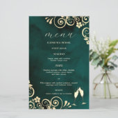 Gold Swirls Emerald Green Wine Glass Wedding  (Staand voorkant)
