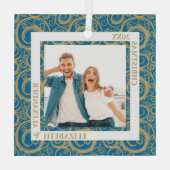 Gold Swirls Foto Blue Glas Ornament (Achterkant)