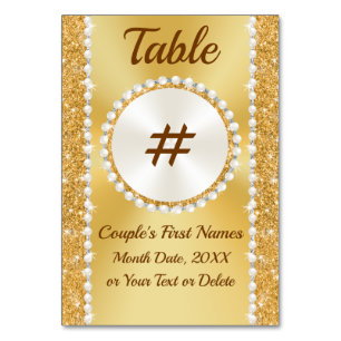 Gold Table NUMBER Kaarten, 50th Jubileum Birthday Kaart